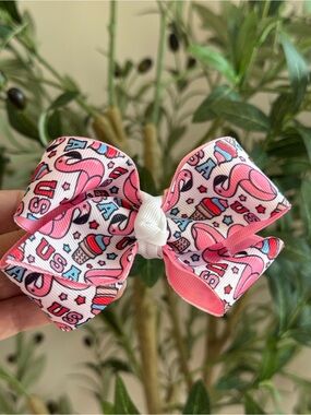 Pink USA Flamingo & Ice Cream Cone Hair Bow